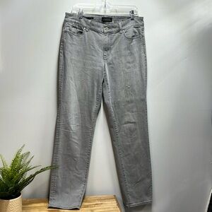 Talbots Flawless 5 Pocket Boyfriend Gray Wash Denim Midrise Slim 10 L Long EUC